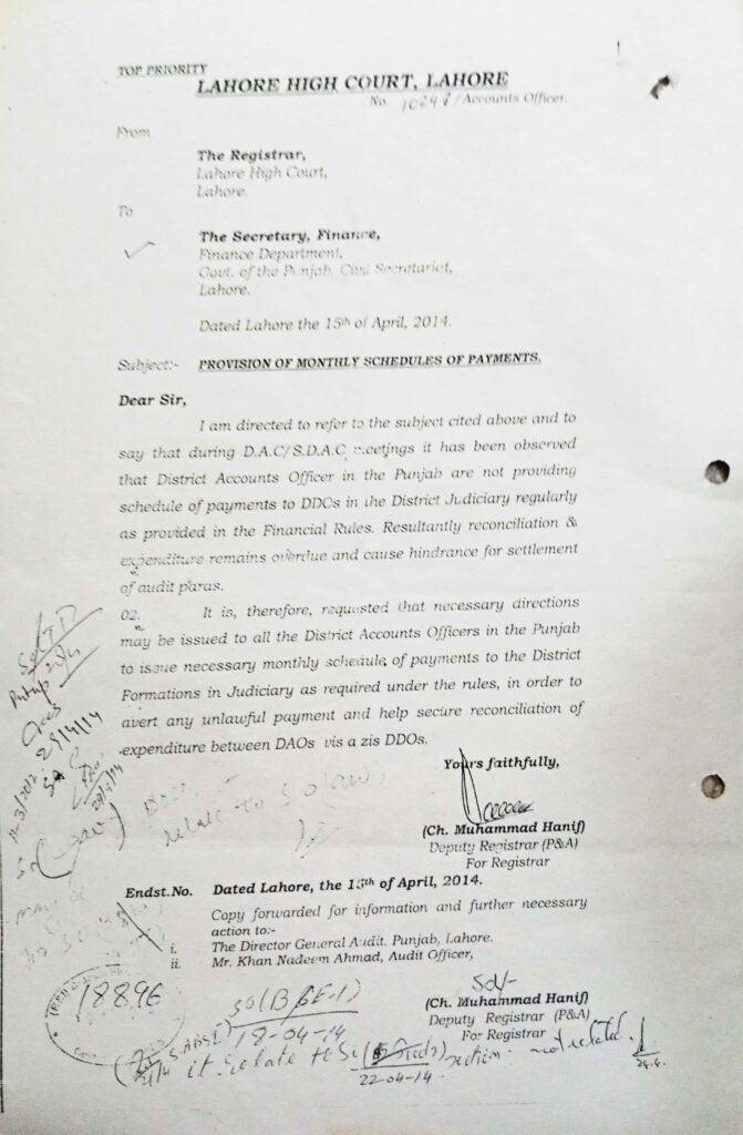 PROVISION OF MONTHLY SCHEDULES OF PAYMENTS - LHC dt 15.04.2014.