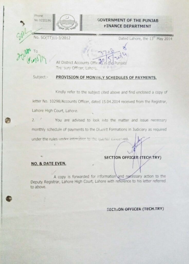 PROVISION OF MONTHLY SCHEDULES OF PAYMENTS.DATED 13.05.2014.