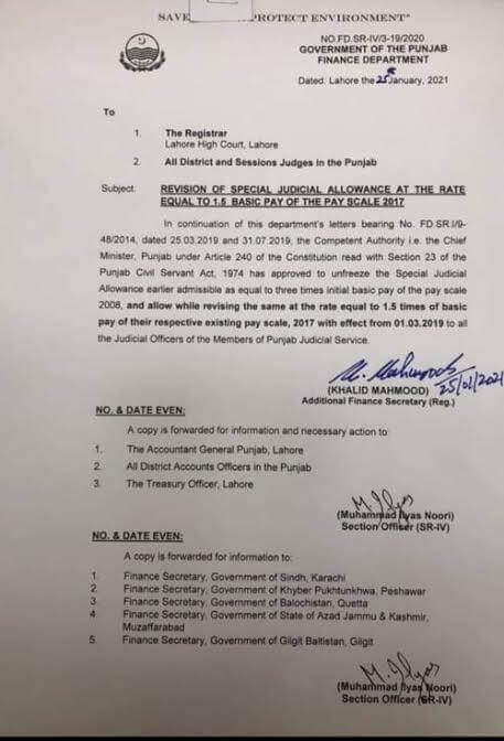 Revision of Special Judicial Allowance at the rate 1.5 Basic Pay dt 25.01.2021