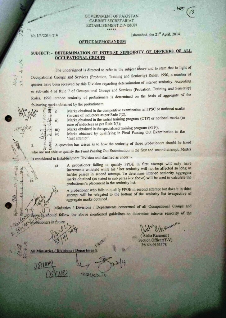 DETERMINATION OF INTER SE SENIORITY OF OFFICERS OF ALL OCCUPATIONAL GROUPS.DATED 21.04.2014
